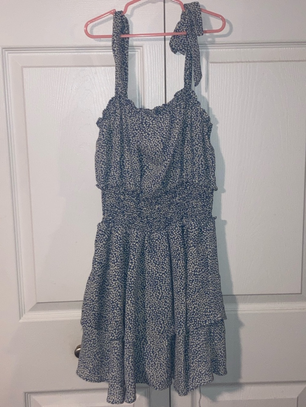 She + Sky Blue and White Ditsy Tie-Shoulder Mini Dress